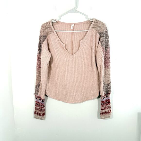 Anthropologie Tops - Anthropologie Daily Practice Pale Pink Contrast Panel Sleeve Knit Thermal XS